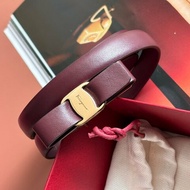 ::Salvatore Ferragamo:: 經典蝴蝶結飾 酒紅色皮革 腰帶 皮帶 女生 細版皮帶