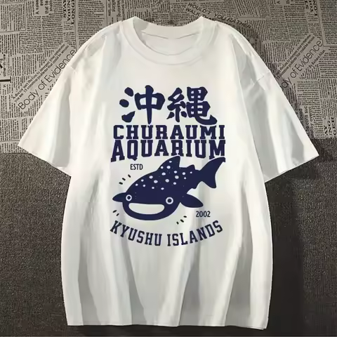 Okinawa Beautiful Sea Water Clan Pavilion Kyushu Islands Japanese Style Pure Cotton Round Neck Print