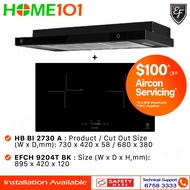 EF Semi Integrated Hood 90cm EFCH 9204T BK &amp; Built-In Domino Hob 2 Zones HB BI 2730 A