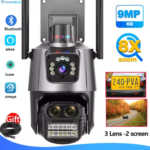 9MP 5K WiFi IP Camera 8X Optical Zoom Security Protection Floodlight Alarm NVR Alexa Auto Track ICse
