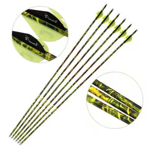 PINALS Pure Carbon Arrows Spine 300 340 400 ID 6.2 mm Camo Arrow 30 Inch For Archery Field Hunting R
