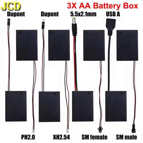 AA Battery Box With Switch AA 3 Slots Battery Holder Case W/ PH2.0 XH2.54 Dupont SM Male Female 5.5x
