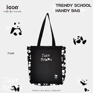 Icon Handy Bag Polyester printed in Brooklyn Panda Black & White to carry to school or use as eco Li