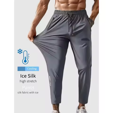 Men's Casual High-End Ice Silk Pants Sports Pants Quick Drying Men's Elastic Breathable Straight Leg