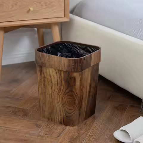 Retro Small Trash Can Stylish Imitated Solid Garbage Can Pail for Bathroom Bedroom Dorm College