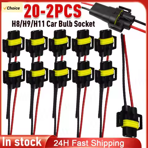 20-2PCS Car Light Bulb Socket Connector H8/H9/H11 Bulb Socket Female Adapter 12-24V H8/H9/H11 Headli
