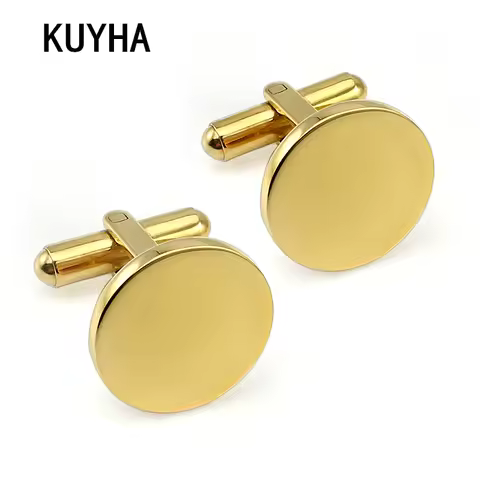 Simple Gold Mens Cufflinks Engravable Laser Wedding & Business Shirt Cufflinks For Men Custom Cuffli