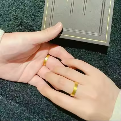 High - Quality 24K AU999 Ancient Gold Plain Ring, Safe and Sound Concept, for Men and Women as Weddi