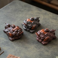 6 Yixing Purple Clay Attracts Wealth, Tea Pets Depict Gold, Golden Toad Brings Good Luck, Three