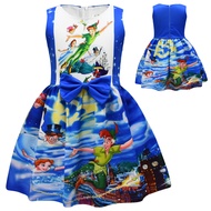 2024 Cross-border Supply Peter Pan Peter Pantone Digital Printing Girls Dress Bow Dress 9222