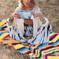 Bohemian style beach blanket hand striped beach mat with tassels Mexican style picnic blanket