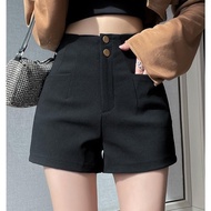 Women's Casual Black 2-Button High Waist Shorts (S/M/L) - 032