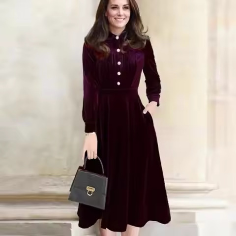 Kate princess Velvet dress vintage beaded Single Breasted long sleeve dresses