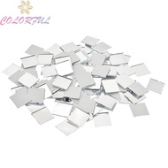 【COLORFUL】100x Mirror Stickers Self-adhesive Small Square Tiles Wall Sticker 1.2mm