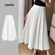 Lovito Elegant Plain Pleated Simple Skirt for Women L132ED563