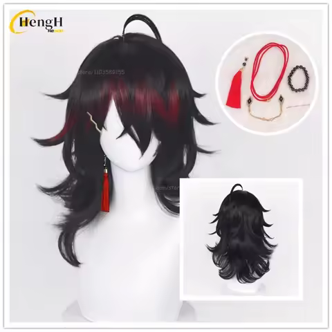 In Stock Vox Akuma Synthetic Wig Anime Long 50cm Black Red Mixed Color Cosplay Wig Heat Resistant Ha
