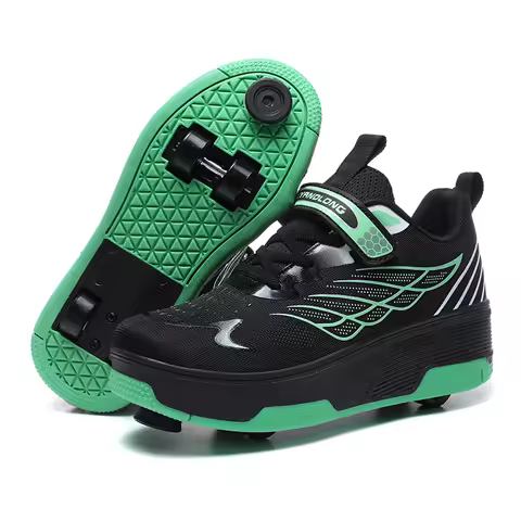 Double Row 4-Wheel Skates Roller Shoes with Wheels Dual-Purpose Racing Roller Sneakers Skateboard Sh