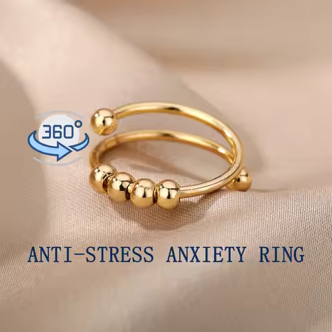 Anxiety Ring Beads Rings For Women Men Stainless Steel Ring Spinner Spiral Simulated Freely Anti Str