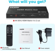 4X2 HDMI Matrix พร้อมเครื่องแยกสัญญาณเสียง4K 60Hz Matrix HDMI 2.0สวิทซ์แยก4 In 2ออกพร้อมออปติคอล + 3.5มม. HDCP2.2สัญญาณเสียงออก