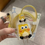Yellow Sponge Charger Protector iphone 18w & 20w Cartoon Cable Protector iPhone Charger Head Adapter