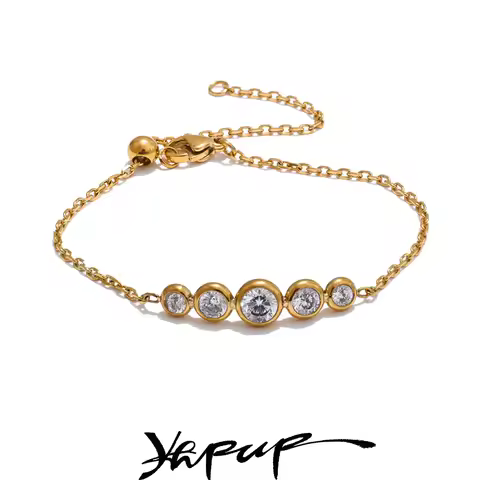 Yhpup Arrivals Cubic Zirconia Chain Delicate Bracelet Bangle Stainless Steel Wrist Premium Jewelry C