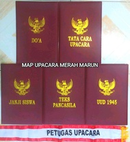 Grosir 5 Map Upacara Bendera/bahan kulit sintetis sudah ada teks nya/warna marun