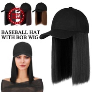 Baseball Hat Wigs For Women Short Straight Hair Black Cap Easy To Install W0l0
