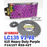 JRP Sprocket Set Yamaha LC135 V1 V8 Heavy Rantai 415 Purple Chain 428 Black Steel R28T-42T Motor LCV