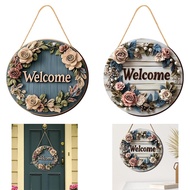[trdfdv] 2x Floral Welcome Signs Wooden Hanging Signs Home Decor 7.87inch Outside Round
