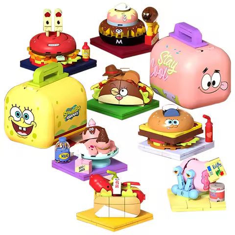 AREA-X SpongeBob SquarePants Food Express Random Model Children's Day Handmade Assembled Toys Orname
