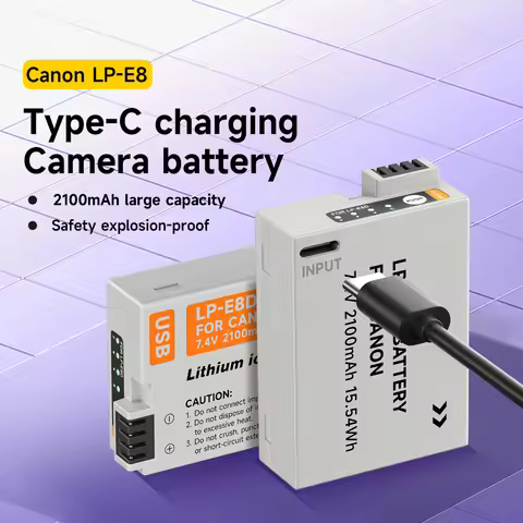 2100mAh LP-E8 LP E8 LPE8 Type C Charging Camera Battery for Canon EOS 550D 600D 650D 700D Kiss X4 X5