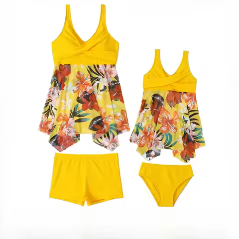 2025 Family Swimwear Flower Print Swimsuit for Mother and Daughter Women 2 Piece Set Plus Size S-5XL