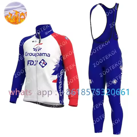 GROUPAMA FDJ Team Men Winter Cycling Jersey Set Thermal Fleece Cycling Clothes Outdoor MTB Bicycle C