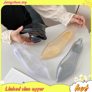 Young Pointed Jelly Shoes for Women Crystal Transparent PVC Shoes Flats Topsider Shoes for Ladies