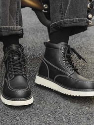 eather Niche Design, High-End Feel, Outdoor 875 Black Short Boots, Motorcycle Martin Boots