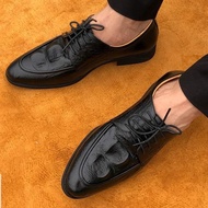 Giày tây buộc dây derby công sở cao cấpgiày nam phong cách lịch sự da dập vân cá sấu đế mềm khâu chắ