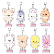 SKZOO Stray Kids mica acrylic keychain shaped like Wolf Chan Leebit Jiniret Han Quokka BbokAri backp