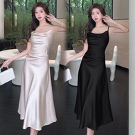 Elegant Satin Slip Dress Cowl Neck Slim-Fit A-Line Dinner Dresses for Women Ladies