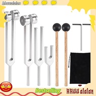 hhuuaTuning Fork Kit (128Hz, 136.1Hz, 512Hz,4096Hz) with Reflex Hammer for Healing Chakra Set Healin