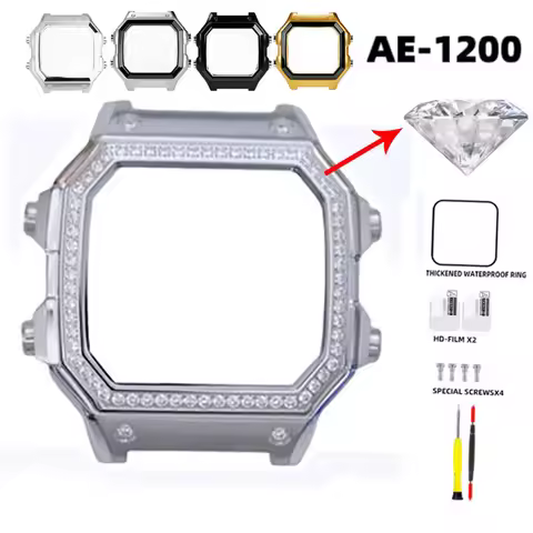 Diamond Solid Stainless Steel Case for Casio Metal Shell AE-1200 AE1200 AE-1200WH AE-1300 Bezel Glas