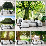 Natural Green Tree Landscape Wall Tapestry with Clips Polyester Tapestries Bedroom Wall Hanging Tape