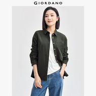 GIORDANO ผู้หญิง  เสื้อเชิ้ต กระเป๋าเดี่ยว เสื้อเชิ้ตโอเด้ง เสื้อเชิ้ตคลาสสิก เสื้อเชิ้ตแขนยาว เสื้อ