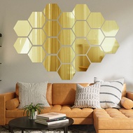 [Timmo House]12Pcs/Set 3D Hexagon Acrylic Mirror Wall Sticker Self Adhesive Mosaic Tiles Wall Sticker Removable Mirror Sticker Home Decor Art DIY Acrylic Wall Sticker Room Bedroom TV Backdrop Decals Decor