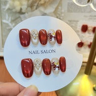 Immediately Rich Pure Handmade Wear Nails Red Wedding Nails New Year Nails Festive Red Simple Style 