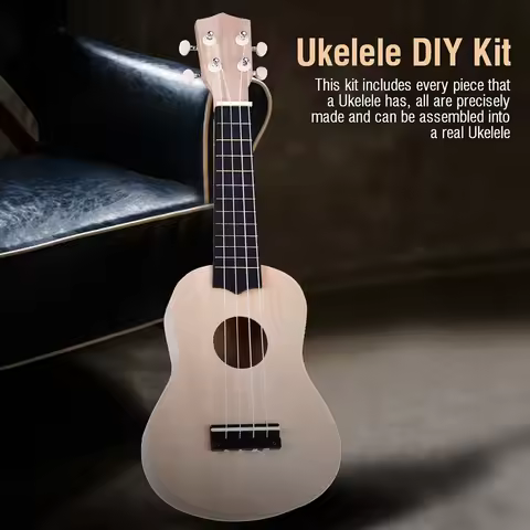 21In Basswood 4 String Ukelele DIY Kit Instrument Accessory NOT Painted Wood Lightweight Wearable fo