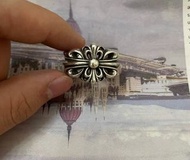 全新現貨💖US9💖Chrome Hearts 雙十字花Floral 開口戒指 男款 銀色