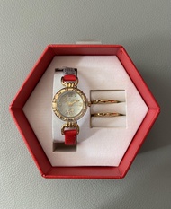 迪士尼 米妮 真皮 紅色 女士 手錶套裝 Disney Minnie Mouse Genuine Leather Watch Set