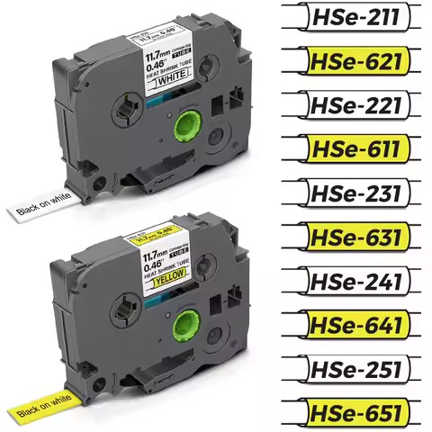 for Brother Heat Shrink Tube Tape HSe231 HSe221 HSe211 HSe631 HSe621 HSe611 HSe241 HSe251 Label Comp