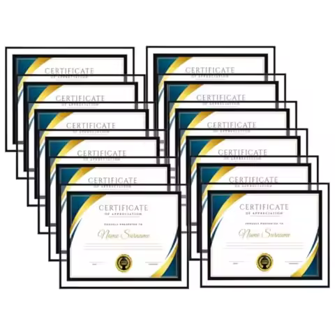 8.5 by 11 Picture Frame Bulk Black Clear, 12 Pack 8.5 x 11 Glass Document Frame for Award Certificat