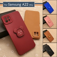 Carristo Samsung Galaxy A22 5G Simple Back Silicone Case with Bear Stand I-Ring Ring Soft TPU Cover Casing Phone Mobile Colourful Cute Housing